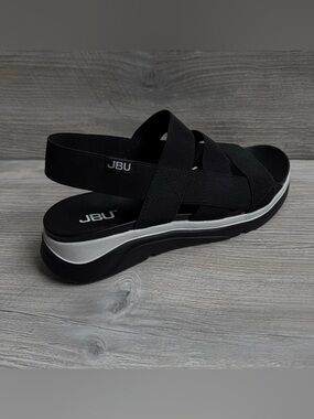 JBU AVA Black Elastic Cross-Strap Platform Sandals with White Midsole size 8.5